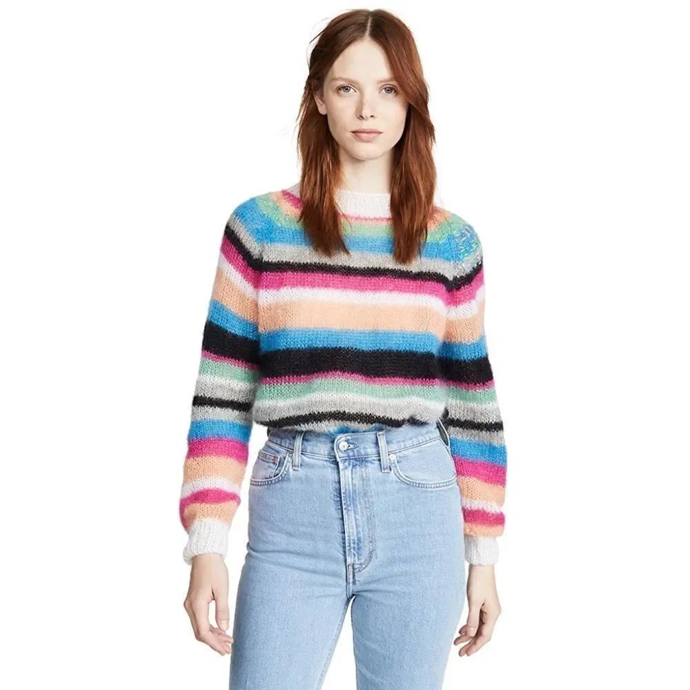 Michaela Buerger silk Mohair blend Mock Neck Striped Sweater Multi XS